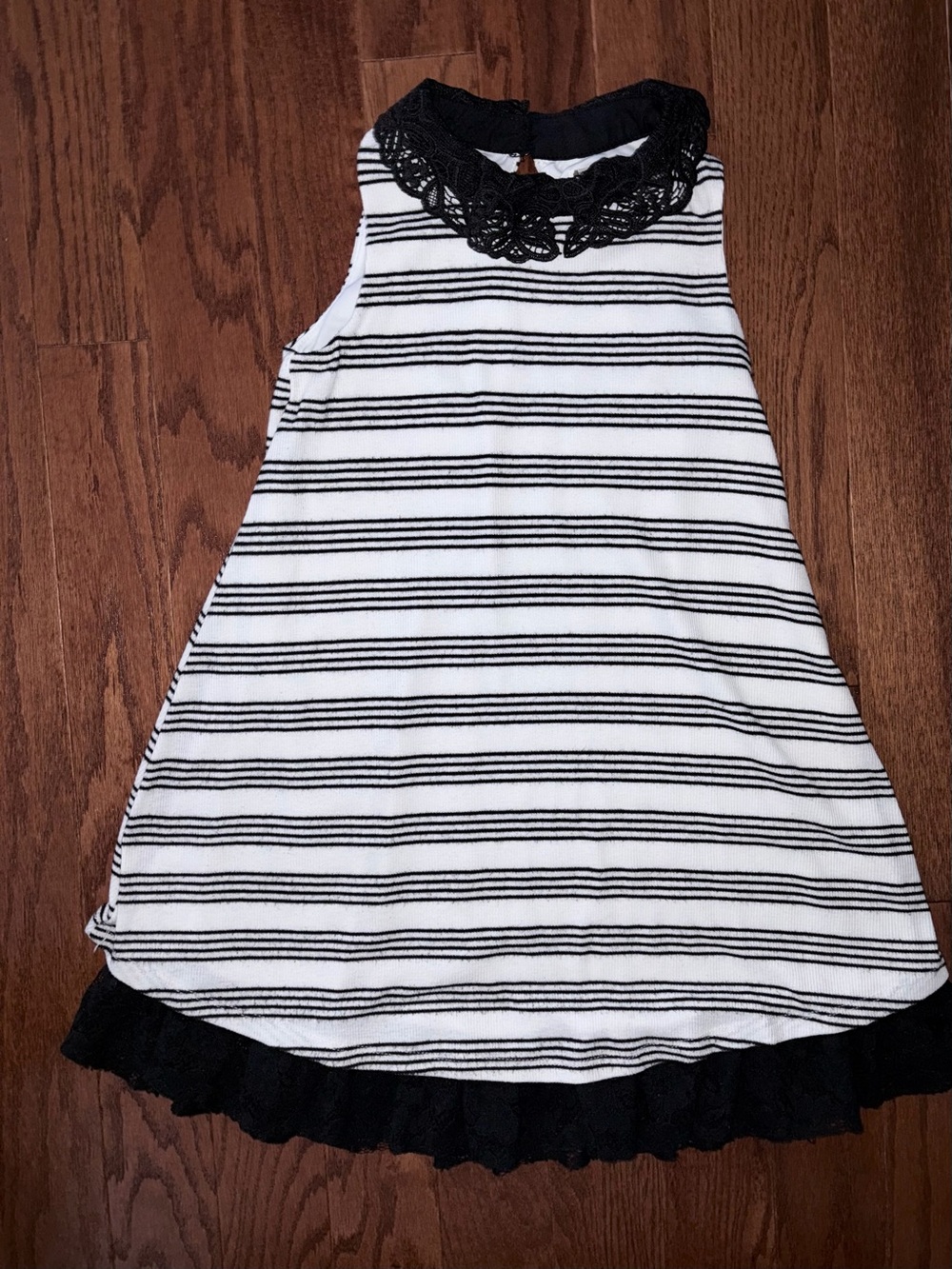 Knitworks Black & White Striped Lace Collar Tank Dress Sz 8